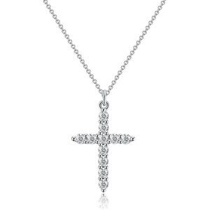 Faith Crown Cross Necklace 14K Gold Silver Plated Pendant with Birthstones Chain